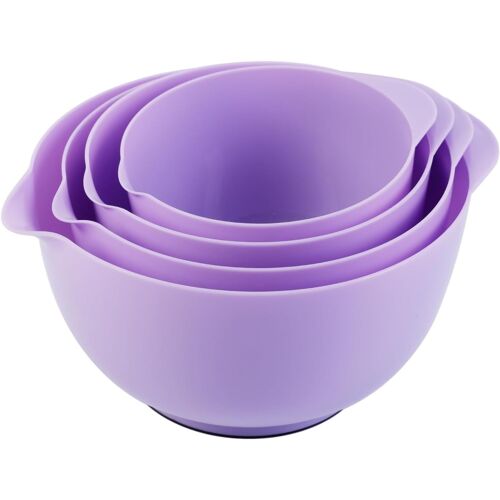 Lot De 4 Bols Mélangeurs S En Plastique-Antidérapants-Empilables-Pour La Cuisine-Violet