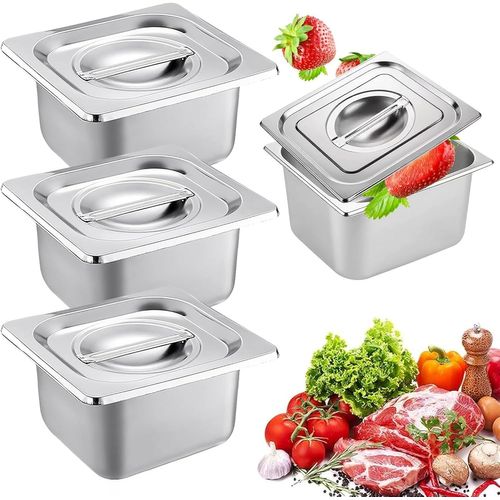 Bac Inox Alimentaire avec Couvercle,3 Pièces Bac Gastronorme,Plat Inox Barbecue,Plat Rectangulaire pour Mariner Viande,Escalopes,Empilable Set à Panure,Récipient pour Cuisine (GN1/6-17.5x16.5x10cm)