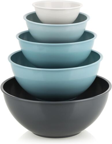 Ensemble De Bols À Mélanger 5 Pièces-Bols À Pâtisserie En Plastique Robuste,Sans Bpa-Pots À Mélanger En 5 Tailles-Bol À Fruits,Saladier (Beige/Bleu/Gris)