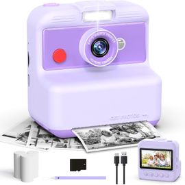 Appareil Photo Instantané Enfants,3,0 Pouces Appareil Photo Numérique Enfant,48MP/2,5K UHD Appareil Photo Enfant avec Carte 32GB,Jouet Cadeau Exquis pour Garçons Filles 3-12 Ans (Violet)