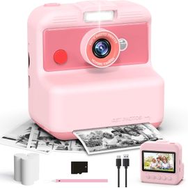 Appareil Photo Instantané Enfants, 3,0 Pouces Appareil Photo Numérique Enfant, 48MP/2,5K UHD Appareil Photo Enfant avec Carte 32GB, Cadeau Exquis pour Garçons Filles 3-12 Ans (Rose)