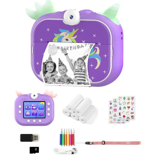 Appareil Photo Enfant Instantané,2.4"" 1080P Hd Appareil Photo Instantané Numérique Avec 5 Rouleaux De Papier À Imprimer,48Mp/180° Double Objectif,Cadeau Pour Filles Garçons 3-12 Ans(Violet)