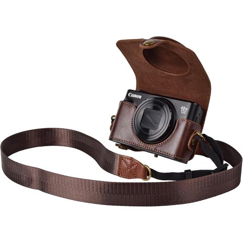 Housse de Protection pour Canon PowerShot SX720 HS SX730 SX740 HS Appareil Photo,Étui en Cuir PU PowerShot SX720/SX730/SX740 HS Caméra avec Bandoulière Ajustable-Café