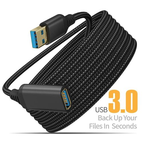 Câble de données de Transmission à grande vitesse USB 3.0mâle à femelle tressé en Nylon câble d'extension d'imprimante de caméra d'ordinateur 0.5m 1m 2m 3m 5m-0.5m-Black