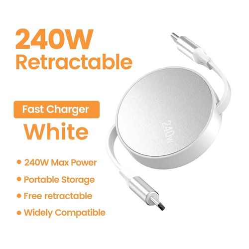 Nnbili 240w Usb C Vers Usb C Câble Pour Iphone 15 Pro Max Cordon De Données De Charge Rapide Câble De Chargeur Usb C Rétractable Pour Ordinateur Portable.White.