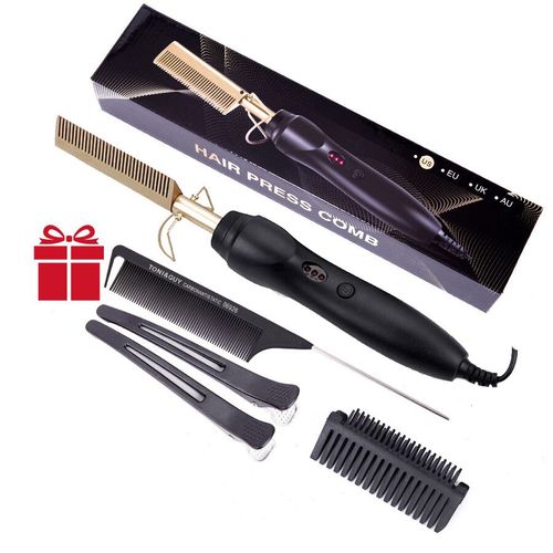 Lisseur Électrique Peigne Chaud Avec Surface Chauffante En Céramique Chauffage Rapide Température Réglable Pour Cheveux Bouclés Et Crépus Barbe - Type Golden