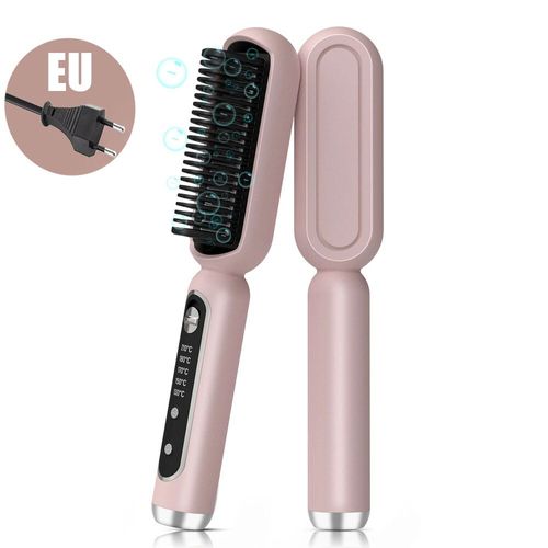 Brosse À Lisser Électrique,Fer À Cheveux Avec Peigne Intégré,Pour Salon Professionnel,Démêlant,Peigne Chaud,Coiffeur Essentiel - Type Pink Eu