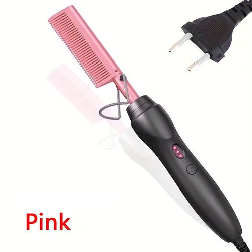 Peigne À Cheveux Électrique 2 En 1,Peigne Chauffant,Chauffage Rapide,Portable,Voyage,Anti-Brûlure,Lisseur De Barbe,Peigne À Pression - Type Pink