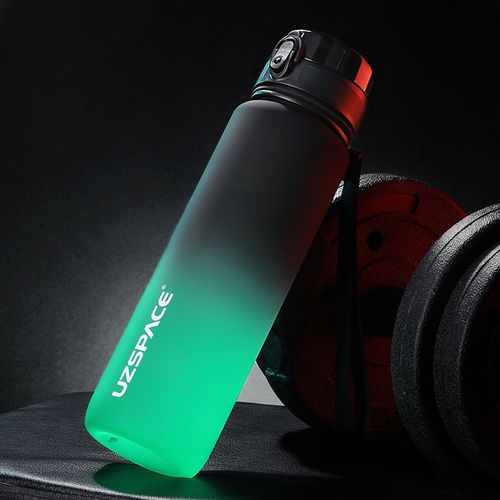 Bouteille D'eau De Sport En Plastique Gourde Tritan Sans Bpa,Imperméable Et Portable Avec Marqueur De Temps,Protein Shaker,Pour Voyage En Plein Air École Gym Fitness - Type Black And Green-0,35l