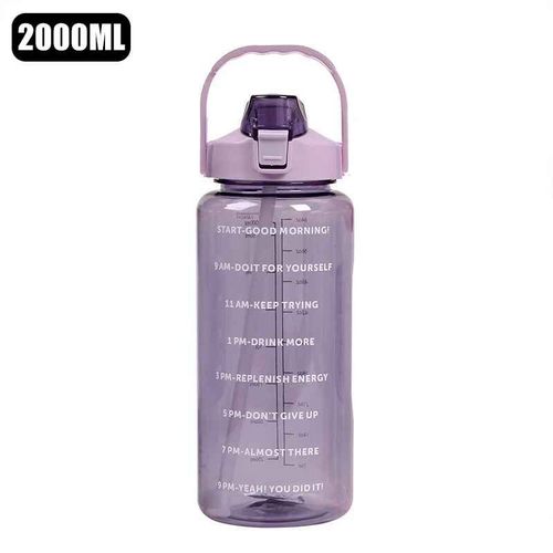 Grande Bouteille D'eau Portable En Plastique De 2l,Bouteille De Voyage Avec Paille,Tasse De Sport Et De Fitness,Grande Tasse De Grande Valeur,Bouteille D'eau Universelle Pour Adult - Type Purple-2l