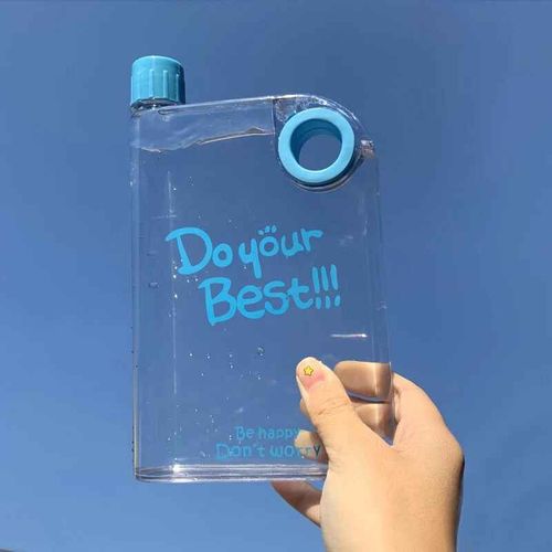 420ml Créatif A5 Clair En Plastique Plat Bouteille D'eau Portable Fitness Bouilloire Carré Simple Personalité Sport Bouteille À Boire - Type Blue-420ml