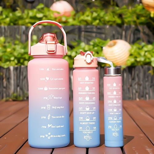 Bouteille D'eau Litre Rester Hydraté Motivation Étanche En Plastique Sport Bouteille Rappel Temps Sports Plein Air Fitness Bureau - Type 3ps-Pink Blue-2.0l #A