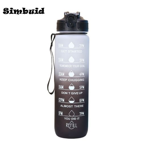 Bouteille De Sport,Avec Échelle De Temps,Bouteille De Boisson De Couleur Dégradée Pour L'extérieur,Tasse De Paille De Motivation Portable Pour Fitness - Type 900-1000ml Black-B