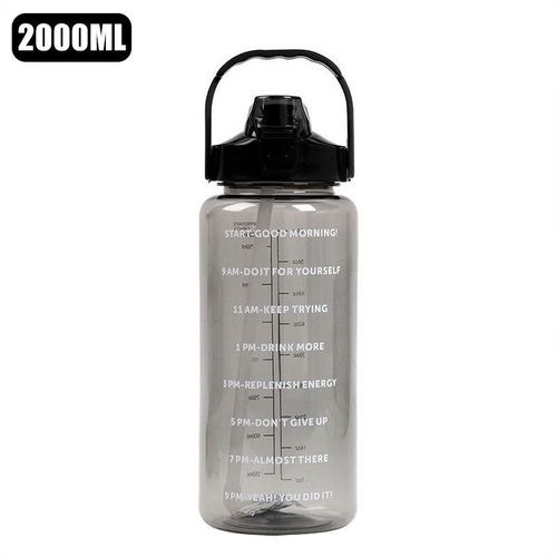 Bouteille D'eau En Plastique Avec Paille De 2 Litres,Grande Bouteille De Voyage Portable,Tasse De Sport Et De Fitness,Grande Tasse De Graisse Universelle Pour Adulte - Type Black-2l