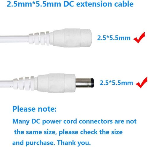 Câble D'extension d'alimentation DC 2.5mm x 5.5mm DC Plug Extension Cable Mâle à Femelle Connecteur pour Adaptateur Secteur, CCTV Camera Power et Plus - 2pcs 1m Blanc