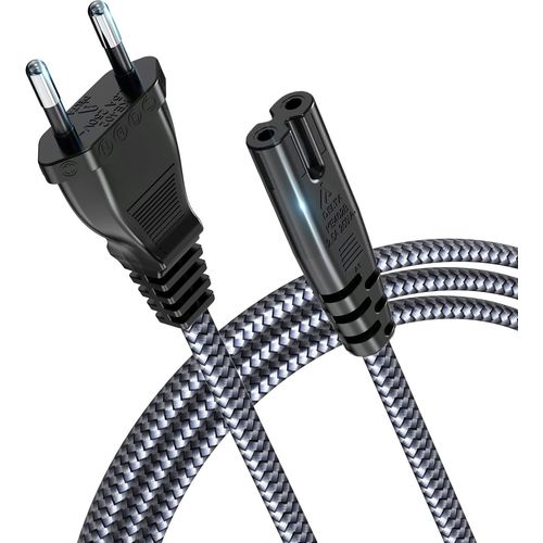 TIANYI-2m Câble d'alimentation 2 pôles, Câble d'alimentation Prise Euro (CEE 7/16 sur C7) Tresse Nylon Câble Universel pour Petits appareils avec VDE pour TV, PS3/PS4/PS5