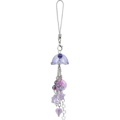 KALANKA-1 pièce Breloque Telephone Carillon à Vent Violet, Bijoux Telephone Méduse Kawaii, Pendentif à Franges pour Étuis de Téléphone, Sac, Porte-clés et Décorations Artisanales