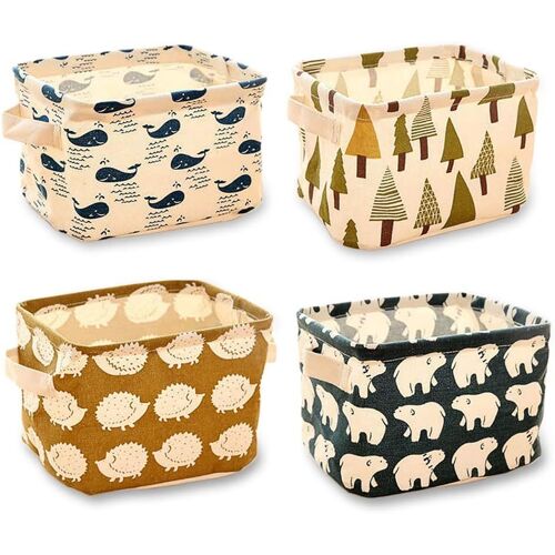 KALANKA-Lot de 4 paniers de rangement pliables en lin pour bureau, chambre à coucher, salle de bain, 4 motifs