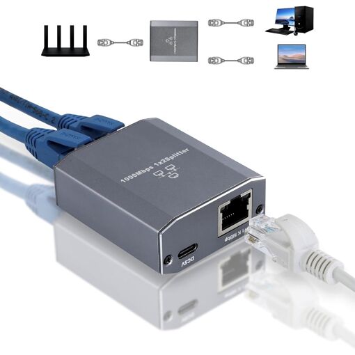 Répartiteur Ethernet 3 Ports Gigabit - 1 Entrée RJ45, 3 Sorties, 1000 Mbps, Compatible Cat 5 à 8, Alimentation USB
