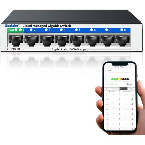 Switch reseau gere Gigabit Ethernet 8 Ports, commutateur Ethernet avec 1 Port PD Cloud Management Plug-and-Play Support de Bureau ou Mural.