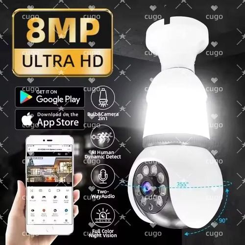 ore-8MP E27 LED ampoule caméra WiFi caméra de Surveillance HD PTZ 8X Zoom AI suivi vidéo intérieure couleur Vision nocturne caméra sans fil CCTV