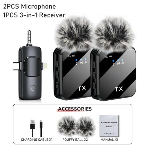 ore-Microphone Lavalier sans fil 3 en 1 pour appareil photo,iPhone,Android,Microphone pour enregistrement vidéo,Podcast,réduction du bruit
