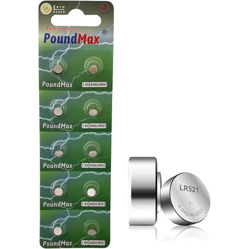 Lot de 10 Piles Bouton alcalines PoundMax AG0 379 119SG0 SR63 GP379 LR521 D379 SR521W 1,5 V