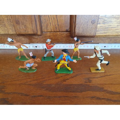 Lot 6 Figurines Collection Starlux Western Cowboys Et Indiens (Far West)