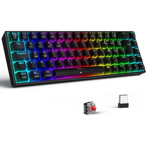 Clavier Gaming Sans Fil Mécanique Bluetooth /2.4g/ Cable Clavier De Jeu Rgb 65% Tkl Azerty Switch Rouge Pour Ipad/Pc/Windows/Mac/Ps4, Noir