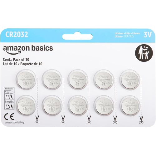 Lot de 10 piles bouton CR2032 au lithium, 3 V, puissance longue durée, sans mercure