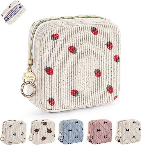 Pochette Serviettes Hygi¿¿Niques Pour Tampons Prot¿¿Ge Slip Culotte Menstruelle Sac Rangement Avec Fermeture ?Clair Pour Serviette Hygi¿¿Nique Cadeau Premieres R¿¿Gles Jeune Fille(Beige-Frais) 