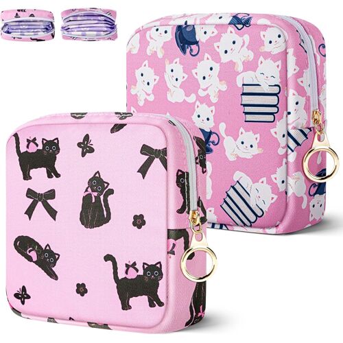 Lot De 2 Mini Sacs Menstruels Avec Fermeture ¿¿Clair - Pour Femme - Portable - Pour Les Premi¿¿Res R¿¿Gles - Rose 