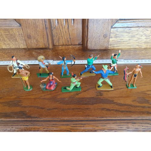 Lot 10 Figurines Collection Starlux Western Cowboys Et Indiens (Far West)