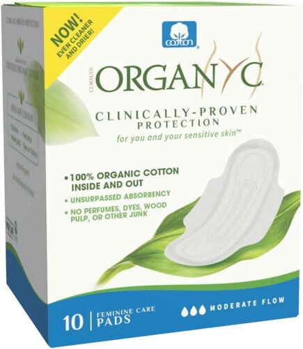 Serviettes Hygi¿¿Niques Jour Avec Ailettes - 100% Coton Bio,10 Unit¿¿S 