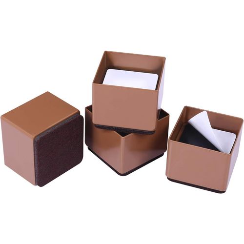 Eryi-Lot De 4 Rehausseurs De Lit Robustes Pour Canapé, Table, Hauteur De Levage De 3,1 Cm, Coussinet Inférieur Pour Protéger Les Sols, Acier Massif Offrant Un Soutien Solide (Marron, Carré)
