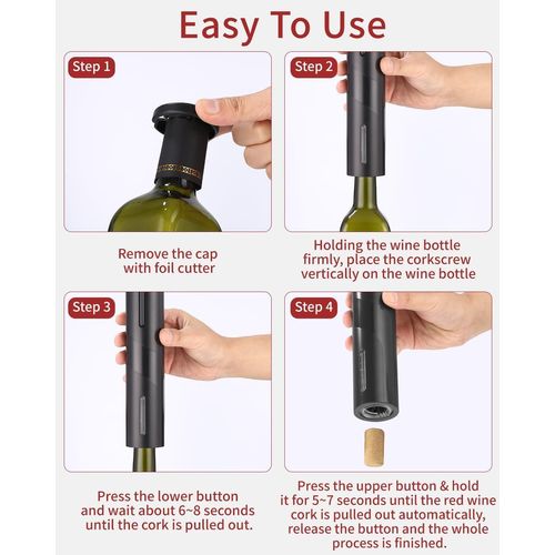 KALANKA-Tire Bouchon Electrique à Piles, Ouvre Bouteille Electrique Automatique Professionnel sans Fil avec Coupe -Capsule, Idée Cadeau pour Amateur de Vin, pour la Maison, les Fêtes, Noir