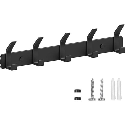 TIANYI-Porte Manteau Mural, Patères Porte Manteaux Crochet Mural Antirouille avec 5 Crochets, Patère Murale Porte-Manteau Mural pour Cuisine, Salle de Bain et Chambre, Noir