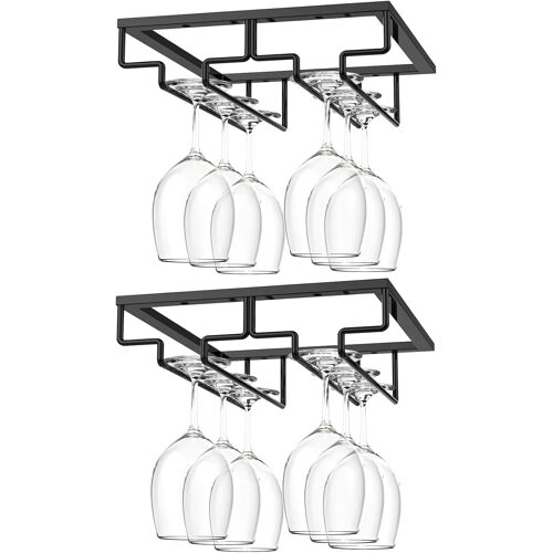 Sjzg-Porte-Verres À Vin, Support De Verre À Vin En Fer, Porte-Verres À Pied Suspendu Sous Le Meuble À Vaisselle, Support De Rangement Pour Vin Avec 2 Rangées Pour Cuisine, Bar, Restaurant, Noir
