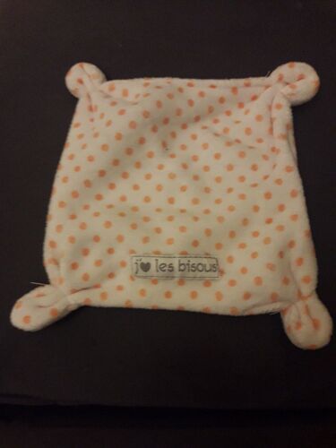 Doudou Plat Blanc Pois Rose Coeur J'Aime Les Bisous