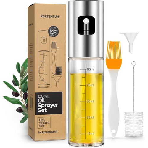 Eryi-Pulvérisateur D'huile 100ml En Inox, Huile Spray Cuisine Et Friteuse À Air, Huilier En Verre Avec Accessoires Antigoutte