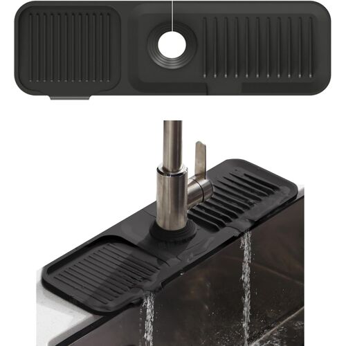 Tapis De Robinet En Silicone - Attrape-Éclaboussures De Robinet - Tampon De Séchage De L'eau Pour Cuisine,Salle De Bain - Noir - 1pcs
