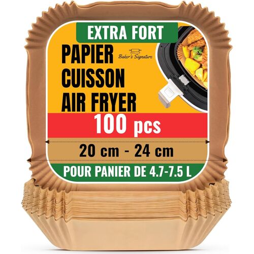 Jexnovashop-Papier Cuisson Air Fryer, 100 Pièces - Feuilles Carrées De 20-24 Cm (8 Po) Pour Paniers De 5,5-9 L, Four, Pots - Papier Sulfurisé - Accessoires De Cuisine Baker¿S Signature