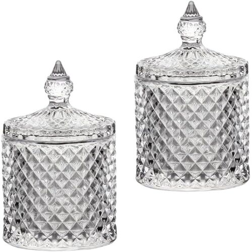 Jexnovashop-Lot De 2 Boîtes De Rangement En Verre Transparent Pour Boules De Coton Et Cotons-Tiges, Pour Comptoir De Salle De Bain, Avec Couvercle, Support Pour Maquillage, Sels De Bain, 250 Ml