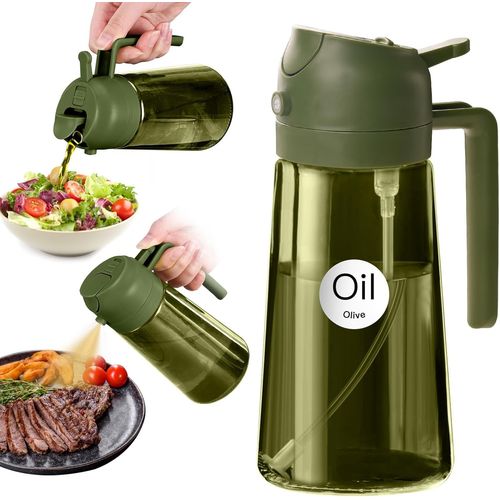 Eryi-470 Ml Pulvérisateur D'huile Foncé Anti-Lumière De Cuisson 2 En 1 Flacon Pulvérisateur De Qualité Alimentaire Bouteille D'huile En Verre Vert De Pour La Cuisine (Vert Olive)