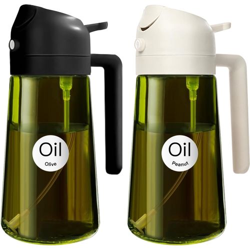Eryi-2 Pièces 470 Ml Pulvérisateur D'huile Foncé Anti-Lumière De Cuisson 2 En 1 Flacon De Qualité Alimentaire Bouteille En Verre Vert De Pour La Cuisine (Blanc Et Noir)