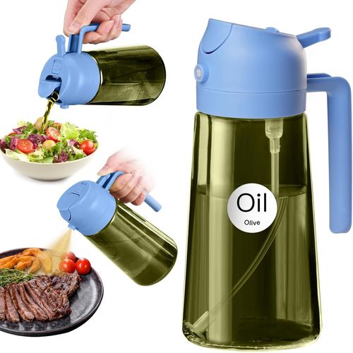 Eryi-470 Ml Pulvérisateur D'huile Foncé Anti-Lumière De Cuisson 2 En 1 Flacon Pulvérisateur De Qualité Alimentaire Bouteille D'huile En Verre Vert De Pour La Cuisine (Bleu Ciel)