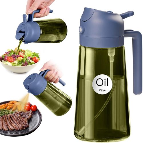Eryi-470 Ml Pulvérisateur D'huile Foncé Anti-Lumière De Cuisson 2 En 1 Flacon Pulvérisateur De Qualité Alimentaire Bouteille D'huile En Verre Vert De Pour La Cuisine (Marine)