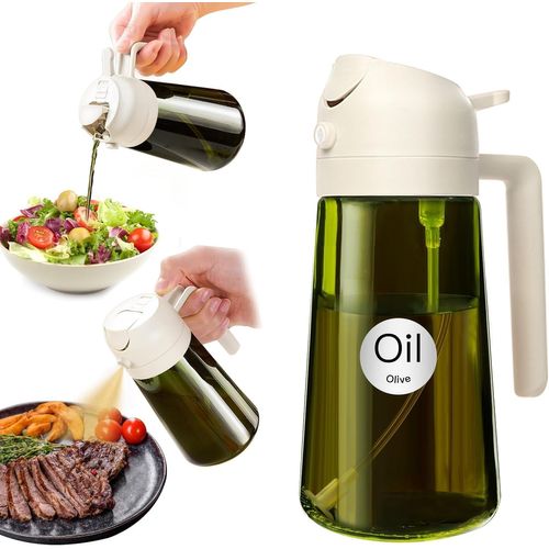 Eryi-470 Ml Pulvérisateur D'huile Foncé Anti-Lumière De Cuisson 2 En 1 Flacon De Qualité Alimentaire Bouteille En Verre Vert De Pour La Cuisine (Blanc)