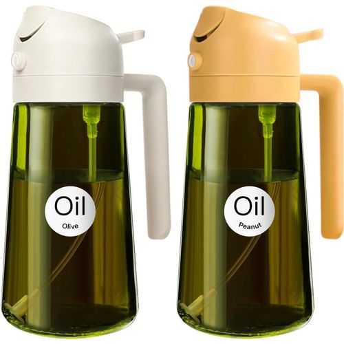 Sept-2 Pièces 470 Ml Pulvérisateur D'huile Foncé Anti-Lumière De Cuisson 2 En 1 Flacon De Qualité Alimentaire Bouteille En Verre Vert De Pour La Cuisine (Blanc Et Orange)