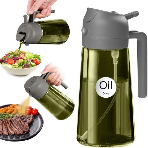 Eryi-470 Ml Pulvérisateur D'huile Foncé Anti-Lumière De Cuisson 2 En 1 Flacon Pulvérisateur De Qualité Alimentaire Bouteille D'huile En Verre Vert De Pour La Cuisine (Gris)
